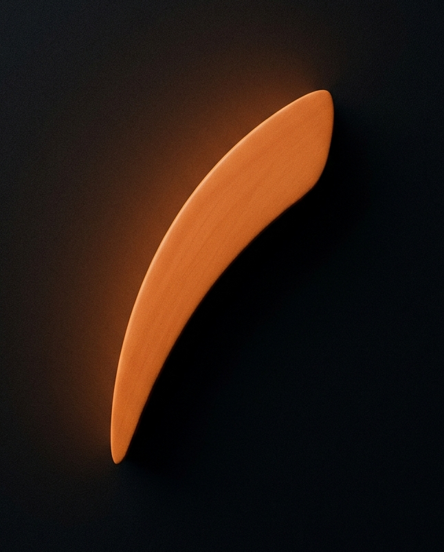 Abstract geometric composition in the studio's accent color, standing in for the founder's portrait
